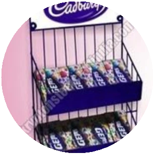 Blue wire display rack with chocolate bars
